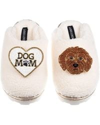 Laines London - Neutrals Teddy Closed Toe Slippers With Dog Mum Mom & Apricot Cockapoo Brooches - Lyst