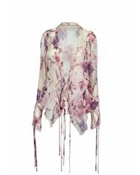 concept A trois - Neutrals Ivory Chiffon Blouse With Pastel Floral Print - Lyst