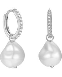 Angel Barocco - Detachable Diamond Huggie Baroque Pearl Earrings - Lyst