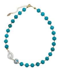 Farra - With Baroque Pearl & Rhinestones Short Necklace - Lyst