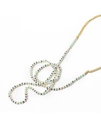 Anne-Marie Chagnon Lagui Teal Glass Beads Pearl Gold Plated Pewter Chain Necklace - White