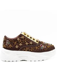 Rettrose - Evelyn Luxury Mauve Satin Handmade Embellished Trainers - Lyst