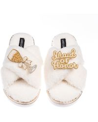 Laines London - Neutrals Laines Neutral Boucle Slippers With Maid Of Honor Brooches - Lyst
