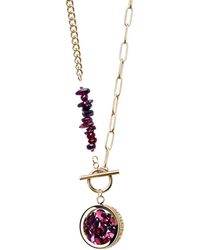 My Little Nature - Garnet Necklace With Beaded Plated Chain And Charm - Lyst