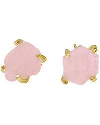 Farra - Minimalist Rose Quartz Stud Earrings - Lyst
