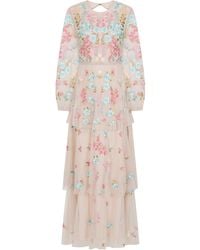 Frock and Frill - Neutrals Camellia Floral Embroidered Maxi Dress - Lyst