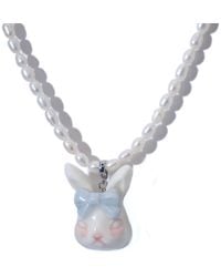 H2 Studio - Grumpy Bunny Light Misty Bow Tie Freshwater Pearl Necklace - Lyst