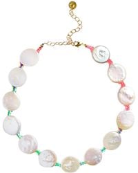Adriana Pappas Designs - Coin Pearl Choker On Colored Cord - Lyst