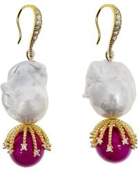 Farra - Baroque Pearls And Gemstone Earrings - Lyst