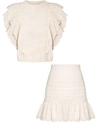 Tia Dorraine - Neutrals Ruffled Open Back Top & Ruched Mini Skirt Set - Lyst