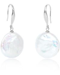 Pearls of the Orient Online - Credo Large Coin Cultured Freshwater Pearl Drop Earrings On Hooks - Lyst