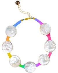 Adriana Pappas Designs - Coin Pearl Anklet On Colored Cord - Lyst