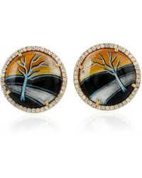 Artisan - 18k Yellow Gold Mother Of Pearl Natural Diamond Stud Earrings Jewelry - Lyst