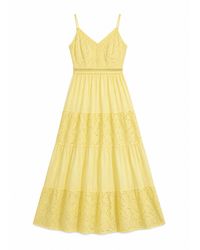 Yumi' - Butter Cotton Lace Trim Midi Dress - Lyst