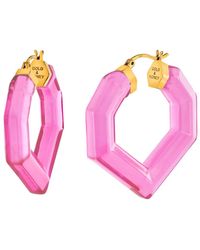 Gold & Honey - Heart Gemstone Lucite Hoop Earrings In Pink - Lyst