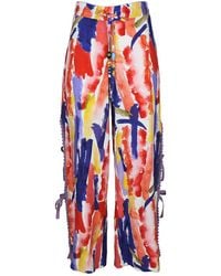 Lalipop Design - Abstract Print Wide-Leg Linen Pants With Hand-Embroidered Detail - Lyst