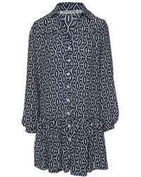 Conquista - Navy & White Print Dress With Buttons - Lyst