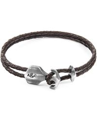 Anchor and Crew - Dark Brown Delta Anchor Silver & Braided Leather Bracelet - Lyst