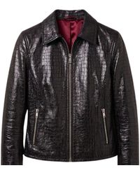Harmain Leathers Ltd - Crocodile-Embossed Leather Jacket With Satin Lining - Lyst