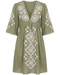 Raffya - Arabella V- Neck Embroidered Mini Dress - Lyst