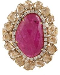 Artisan - 18K Oval Ruby Ring With Ice Diamond Halo & Split Shank - Lyst