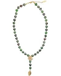 Farra - Heart Shaped Gemstone With Daisy Flower Necklace - Lyst