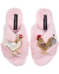 Laines London - Classic Laines Slippers With Chicken & Rooster Brooches - Lyst