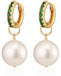 Scream Pretty - Emerald & Baroque Pearl Charm Hoop Earrings - Lyst
