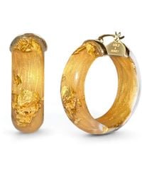 Gold & Honey - 24K Leaf Huggie Hoop Earrings - Lyst