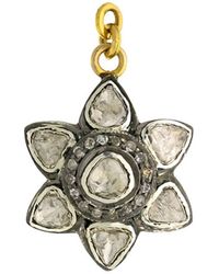 Artisan - 14k Gold & 925 Silver With Uncut Diamond Flower Design Charm Pendant - Lyst