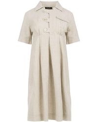 Conquista - Neutrals Empire Waist Linen-cotton Dress With Button Details - Lyst