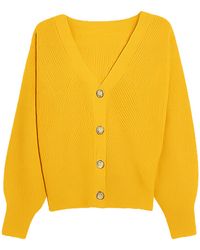 Yumi' - Mustard Relaxed Fit Cardigan With Stitch Detail - Lyst