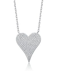 Genevive Jewelry - White Gold Plated Sterling Silver With Pave Diamond Cubic Zirconia Heart Layering Necklace - Lyst