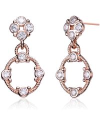 Genevive Jewelry - Sterling Silver Rose Gold Plated Cubic Zirconia Square Dangling Earrings - Lyst