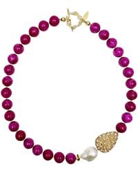 Farra - Gemstone With Baroque Pearl Pendant Statement Necklace - Lyst