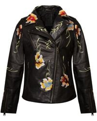Zasta Studio - Flower Wine Embroidered Leather Jacket - Lyst