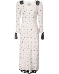 POST MERIDIEM - Floral Fitted Midi Dress With Lace - Lyst