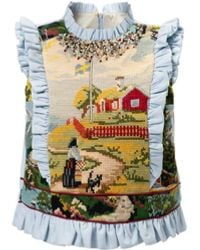 Rondooz - Hand Painted Lightweight Denim Top With Antique French Gobelin Tapestry & Hand Applied Embellishment - Lyst