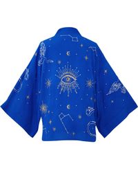 Artemis Muse - Cosmos Embroidered Electric, Ivory & Fully Lined Short Kimono - Lyst