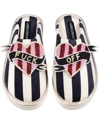 Laines London - Flatform Stripe Closed Toe Slippers With & Stripe Fuck Off Heart Brooch - Lyst
