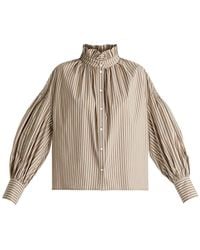 Paisie - Neutrals Puff Sleeve Shirt With Ruffled Collar - Lyst