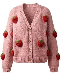 Ana Chic - Strawberry Motif Handmade Knitted Cardigan - Lyst