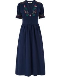 Sugarhill - Esme Jersey Midi Dress, Tropic Palm Embroidery - Lyst