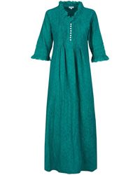 At Last - Cotton Annabel Maxi Dress In Hand Woven Teal - Lyst