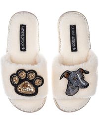 Laines London - Teddy Toweling Slippers With Vinny The Italian Greyhound & Paw Brooches - Lyst