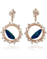 Artisan - 18k Rose Gold Baguette Diamond Opal Doublet Dangle Earrings Handmade - Lyst