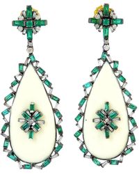 Artisan - Emerald & Diamond Enamel Drop Earrings - Lyst