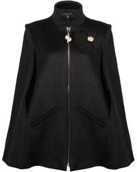 House of Laines London - Laines Couture Wool Blend Zip Cape With Embellished Organza Corsage - Lyst