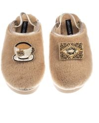 Laines London - Neutrals Flatform Cloud Closed Toe Slippers With Tea & Biscuit Brooches - Lyst