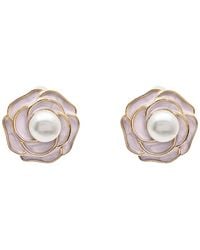 Farra - Enamel Flower Stud Earrings With Freshwater Pearl - Lyst
